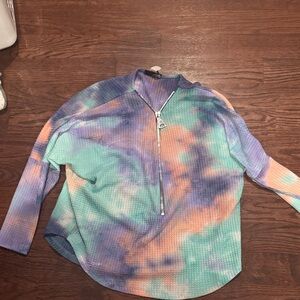Colorful Tie-Dye Quarter-Zip Top
